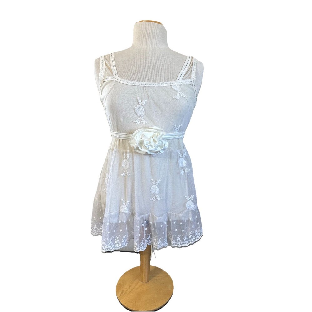 Willi Smith Nightie Babydoll Dress Top Medium Chiffon Lined Lace Crochet Boho